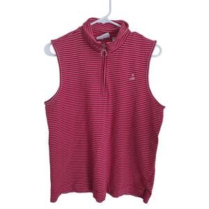 Liz Golf Red and white striped Polo Shirt Size XL Preppy Classic
